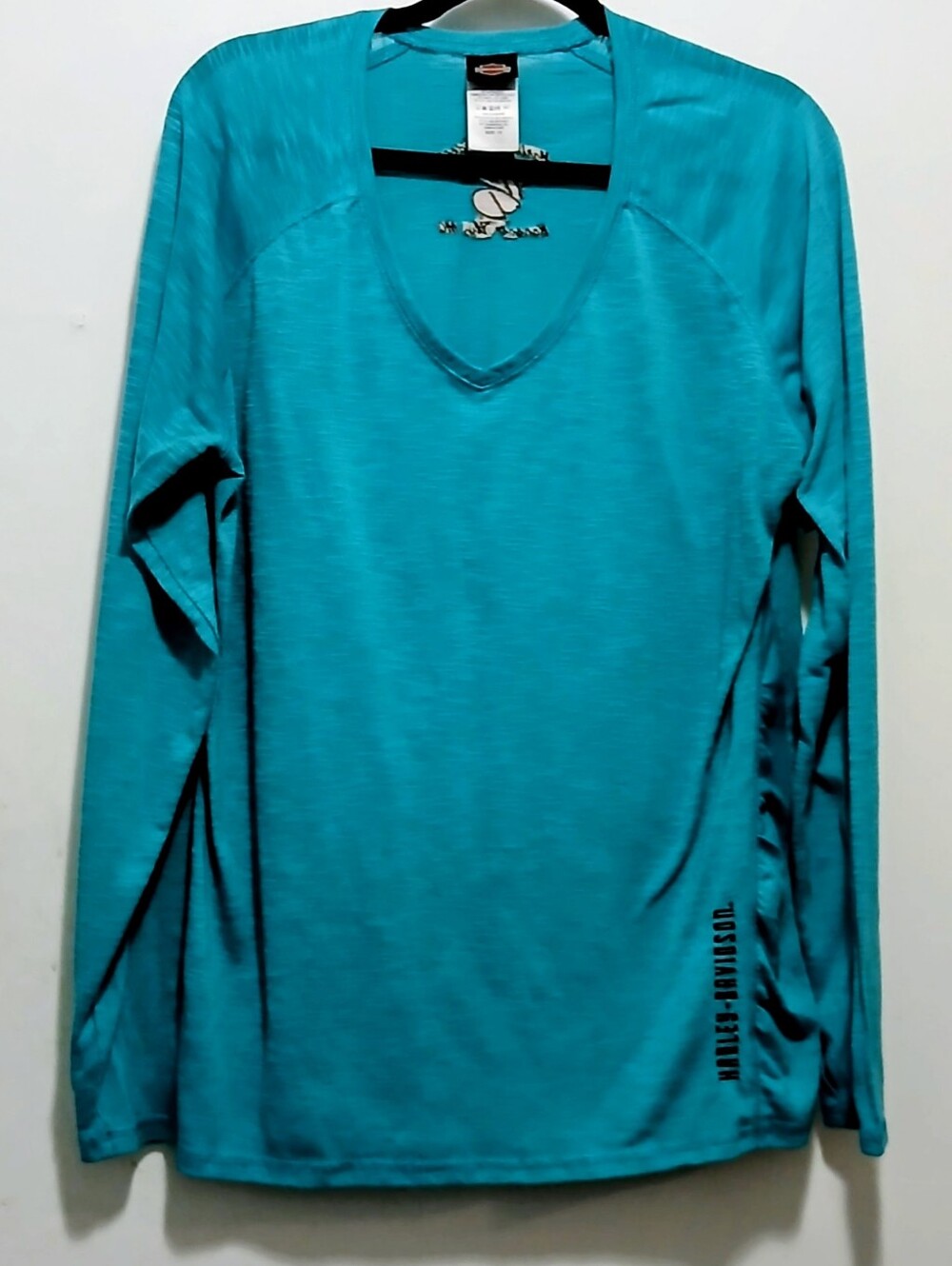 Women's 1X Harley Davidson L/S Turquoise Shirt W/Thumb Holes & RUFFLED Sleeves